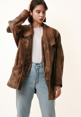 90S VINTAGE LEATHER BOMBER LINED JACKET 1179