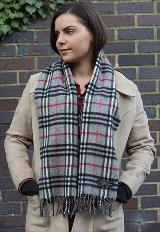 VINTAGE CASHMERE LAMBSWOOL CHECKED SCARF-AS127