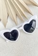 WHITE HEART BLACK LENS  CAT EYE FESTIVAL RETRO SUNGLASSES
