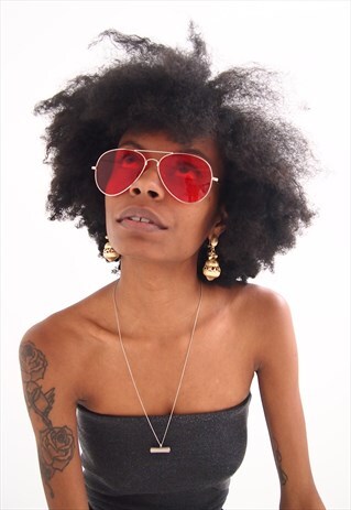 RED LENS AVIATOR SUNGLASSES WITH SILVER FRAME