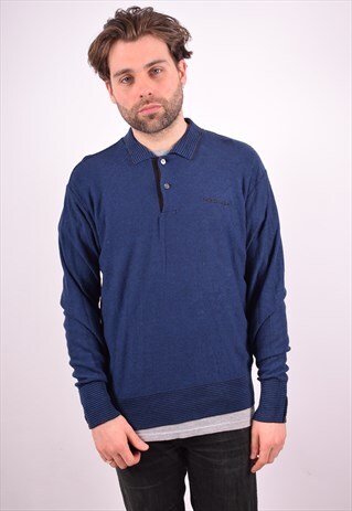 POLO RALPH LAUREN MENS VINTAGE JUMPER SWEATER LARGE BLUE 90S