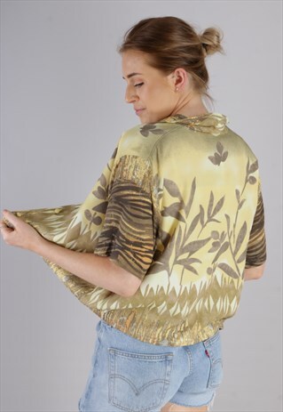 VINTAGE REWORKED CROPPED PATTERNED SHIRT Z199