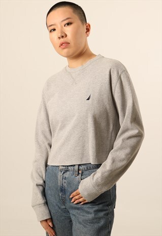 VINTAGE NAUTICA EMBROIDERED LOGO CROPPED SWEATSHIRT