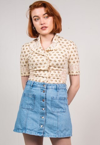 VINTAGE 70'S CREAM FLORAL BLOUSE