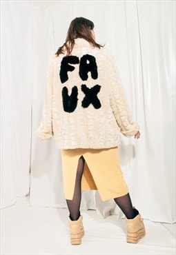 Vintage Faux Fur Coat 80s Reworked Beige Fluffy Teddy Coat