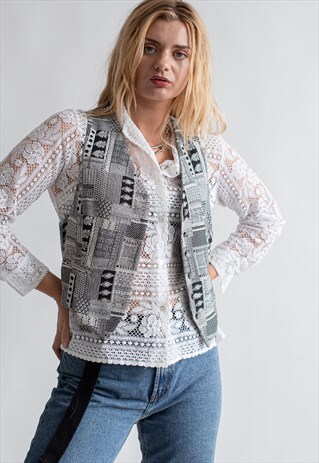 VINTAGE 80S PATTERNED VEST IN MONOCHROME