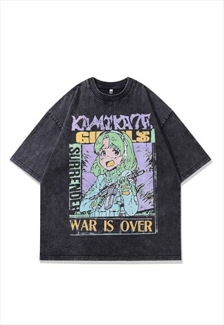 ANIME T-SHIRT OLD KAMIKAZE GIRLS TEE RETRO JAPANESE TOP GREY