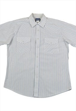 Vintage Western Shirt Short Sleeved Striped Pattern Large