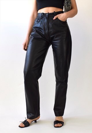 VINTAGE 80S 90S HIGH WAISTED LEATHER MOM JEANS TROUSERS