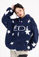 Fleece hoodie fluffy jacket star print pullover in blue