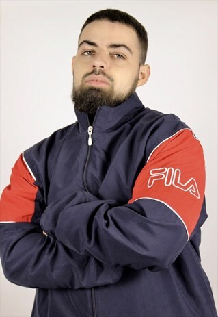 VINTAGE MENS FILA BIG LOGO JACKET BLUE SIZE XL