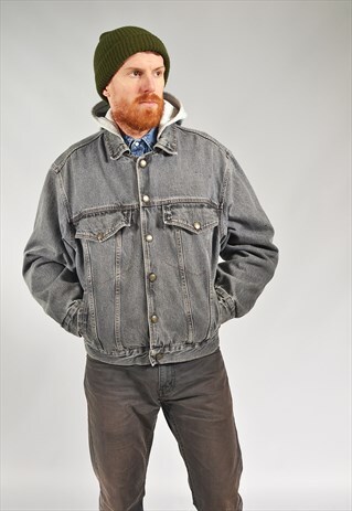 VINTAGE CHARCOAL GREY LINED DENIM JACKET