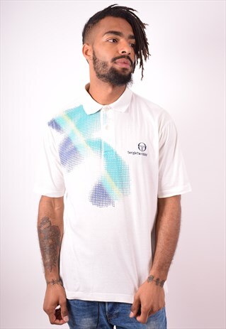 SERGIO TACCHINI MENS VINTAGE POLO SHIRT XL WHITE 90S