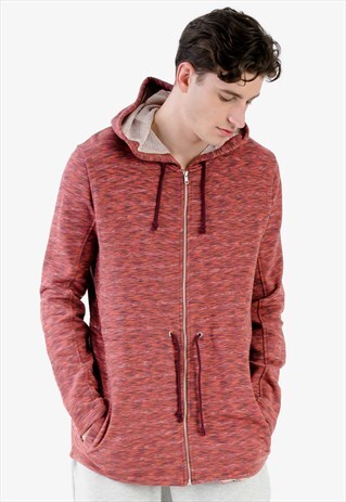 ZIPPED LONGLINE HOODIE IN MULTI RED WITH SIDE POCKETS