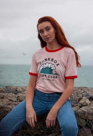 SHORT-SLEEVED RINGER TSHIRT WITH SURF CLUB GRAPHIC PRINT