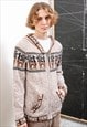 VINTAGE 90S HIPPIE LAMMA HOODED SOFT ZIP UP KNIT CARDIGAN S