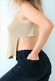 90S Y2K VINTAGE CROP TOP FINE KNIT CAMI STRAPPY VEST GOLD