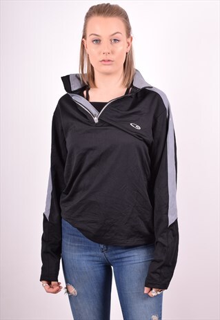 CHAMPION WOMENS VINTAGE TRACKSUIT TOP SMALL BLACK 90S