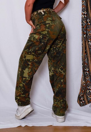VINTAGE UNISEX MILITARY ARMY CAMO CARGO BAGGY PANTS TROUSERS