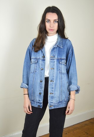 1990S VINTAGE MID BLUE OVERSIZED DENIM JACKET