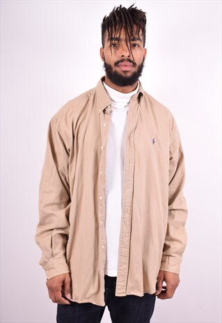 POLO RALPH LAUREN MENS VINTAGE SHIRT XL BEIGE 90'S