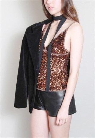 VINTAGE 1980'S AMAZING BROWN SEQUIN VEST TOP