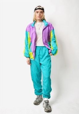 90s vintage tracksuit set in blue multi colour block Retro