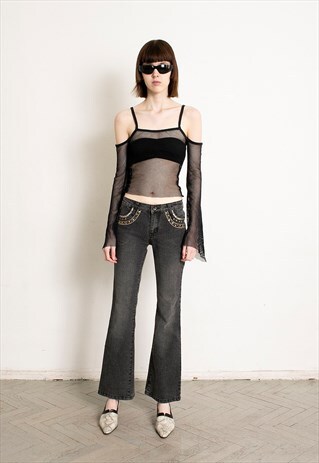 Vintage Y2K Low Waisted Flare Jeans Grey