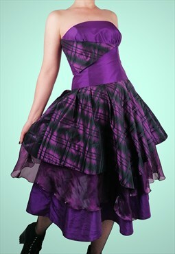 Vintage 90's Whimsy Goth Fairy Prom Maxi Dress Plaid Purple