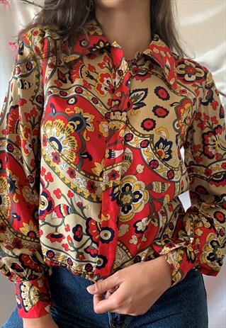VINTAGE CROP SHIRT IN MULTICOLOUR ABSTRACT PRINT