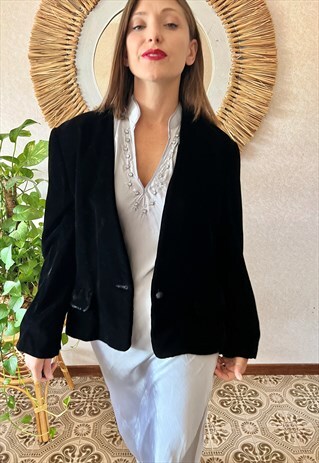 1970'S VINTAGE BLACK VELVET BLAZER
