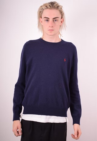 POLO RALPH LAUREN MENS VINTAGE JUMPER SWEATER XL BLUE 90S