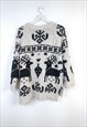 VINTAGE JUMPER CHRISTMAS DEARS IN WHITE L
