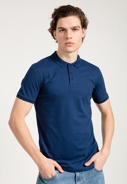 Slim Fit Classic Polo Collared T-shirt in Navy