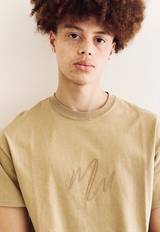 SIGNATURE T-SHIRT IN BEIGE WITH EMBROIDERY