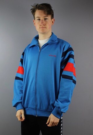 VINTAGE ADIDAS TRACK JACKET IN BLUE WITH EMBROIDERED LOGO. S
