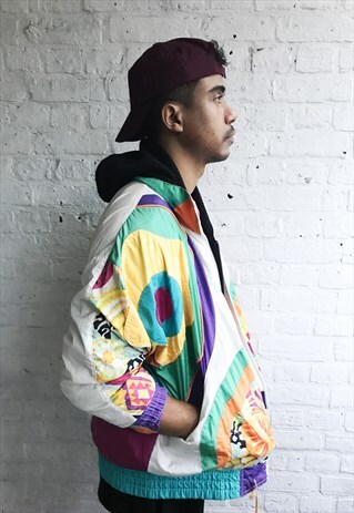 PRINTED SILKY WINDBREAKER/SHELL/BOMBER JACKET (1990'S)