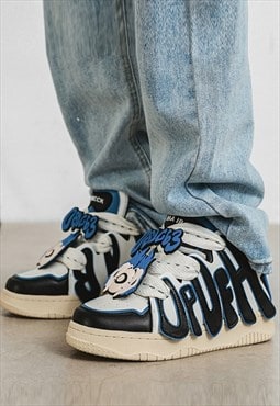 Classic sneakers graffiti patch skater shoes in white blue