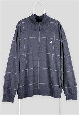 Vintage Nautica 1/4 Zip Fleece Sweatshirt Grey Check XL