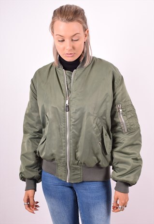 WOMENS VINTAGE REVERSIBLE BOMBER JACKET XL GREEN 90S