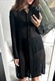 90s Sheer Black Long Blouse / Tunic / Dress - L