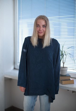 VINTAGE 90'S DEEP BLUE PATTERNED BLOUSE