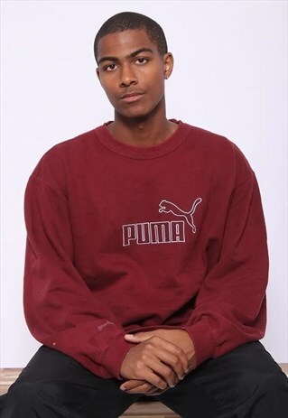 VINTAGE PUMA EMBROIDERED BIG LOGO SWEATSHIRT BURGUNDY RED
