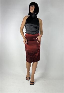 Vintage 90s Satin Metallic  Midi Skirt