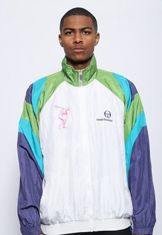 VINTAGE SERGIO TACCHINI LOGO TRACK JACKET WHITE AND BLUE