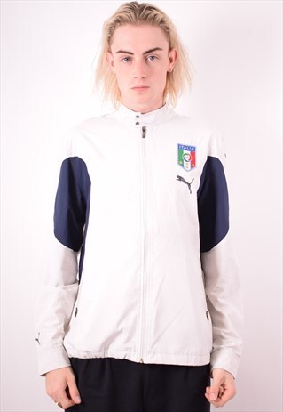 PUMA MENS VINTAGE TRACKSUIT TOP JACKET MEDIUM WHITE 90S