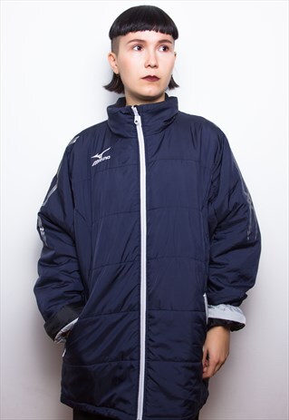 VINTAGE 90S MIZUNO NAVY PUFFER COAT ID:5064