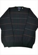 Vintage Knitted Jumper Retro Check Pattern Green XL