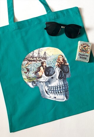 MERMAID SKULL GREEN TOTE BAG