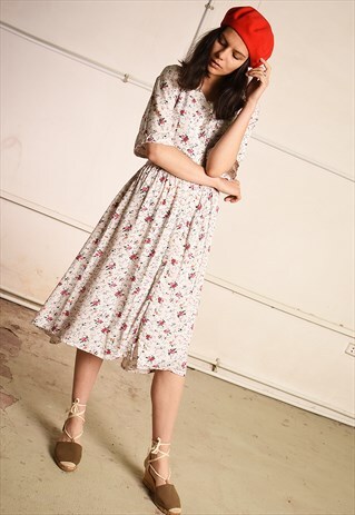 90'S RETRO FLORAL SUMMER PARIS CHIC MIDI TEA DRESS
